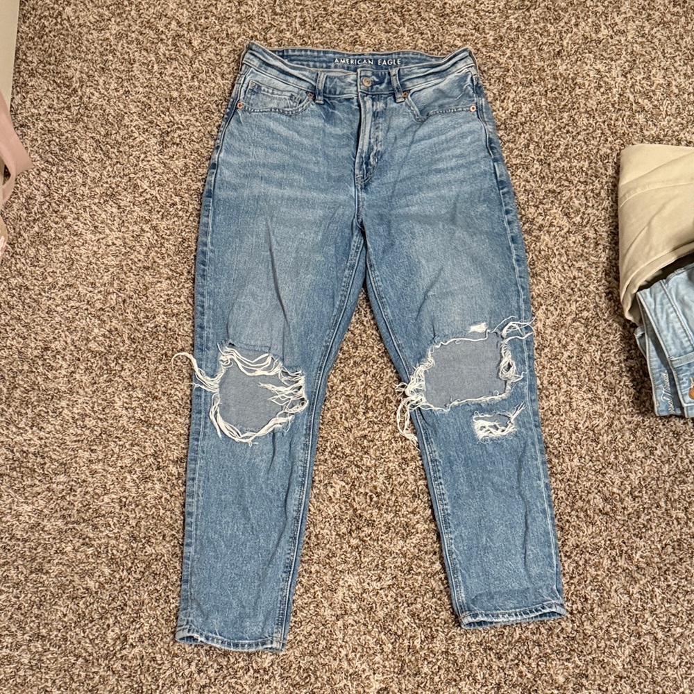 American Eagle Outfitters Blue Distressed Ankle Jeans